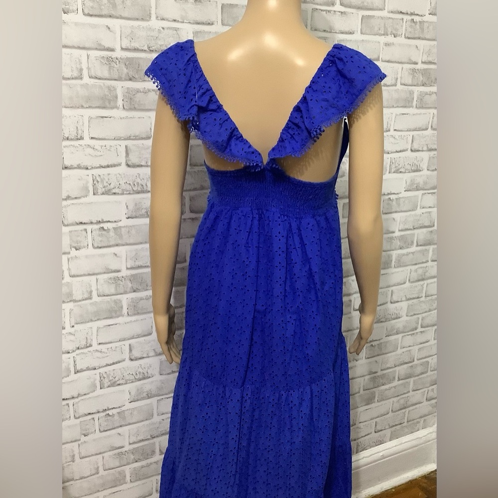 Zara Blue Eyelet Midi Summer  Dress XS (W699) - Picture 2 of 16
